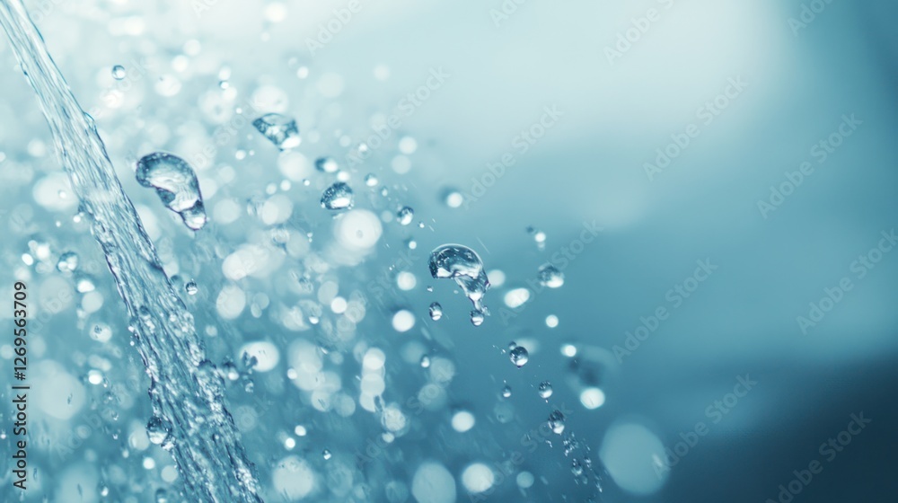 Water droplets splashing, bokeh background, purity concept, website banner Water droplets splashing, bokeh background, purity concept, website banner
