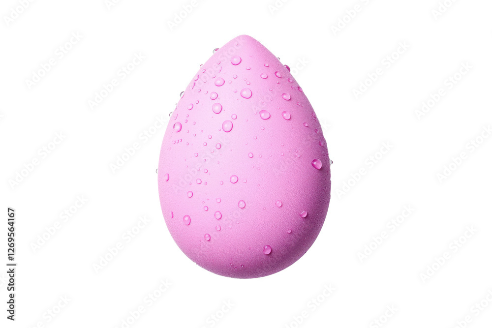 Soft pink beauty blender with water droplets isolated on a white background Soft pink beauty blender with water droplets isolated on a white background