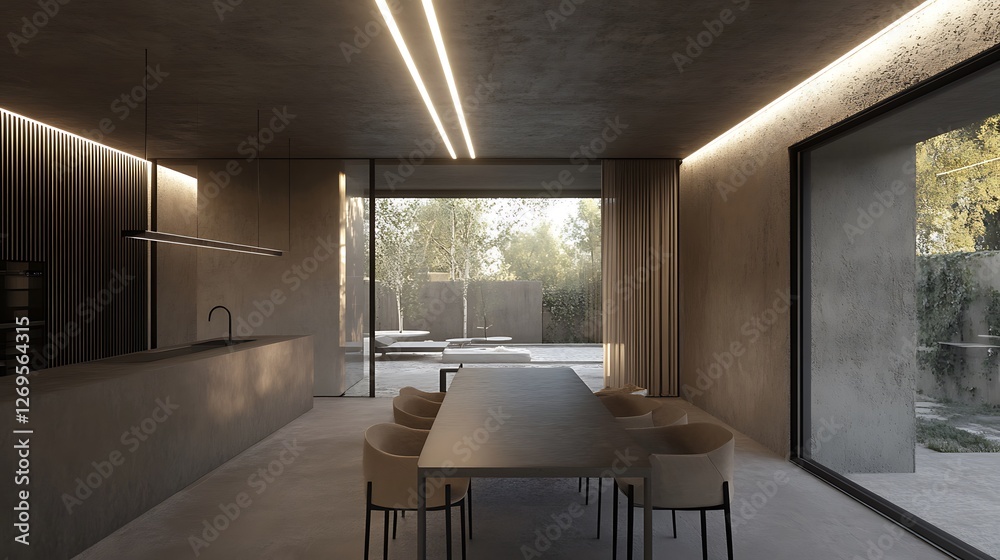 Naklejka premium Modern minimalist home interior design with outdoor view