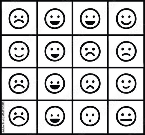 Emoji bundle silhouette of vector set of funny cartoon faces set of emoji smileys set of smiley faces  and  vector illustration