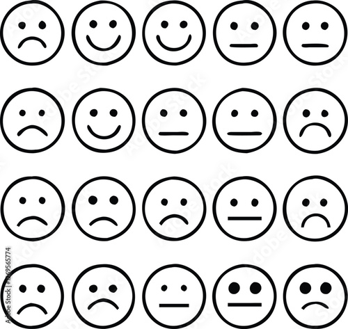 Emoji bundle silhouette of vector set of funny cartoon faces set of emoji smileys set of smiley faces  and  vector illustration