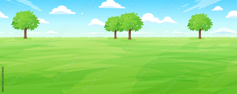 Obraz premium 明るい草原の風景イラスト_横スクロールゲームの背景_シームレス