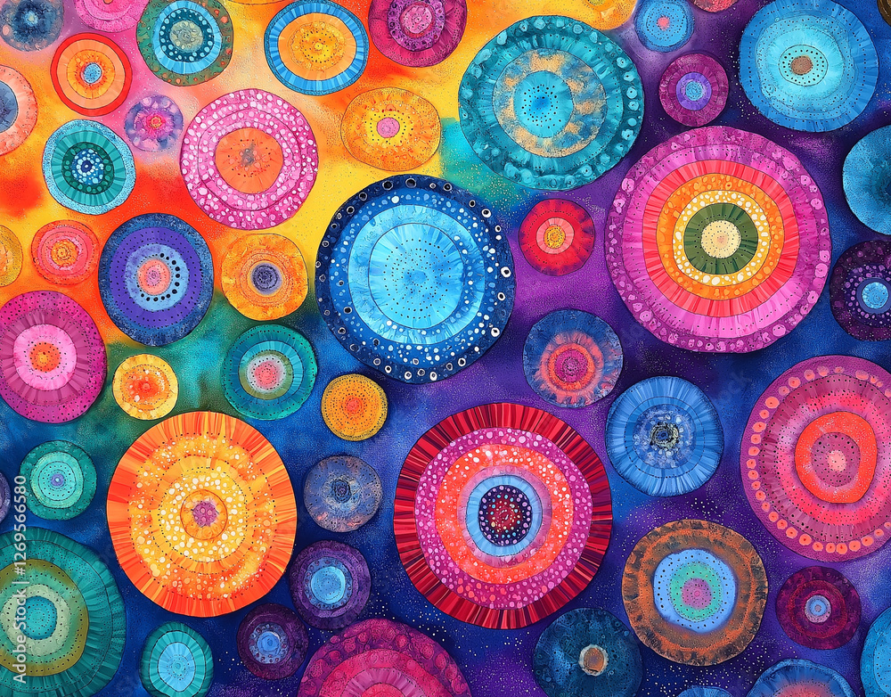 Vibrant Tie-Dye Fabric with Circular Patterns – Retro Hippy Style with Bright Blue, Red, Yellow, and More. Perfect for T-Shirts, Hoodies, Scarves, Fabrics, and Creative Fashion Designs Vibrant Tie-Dye Fabric with Circular Patterns – Retro Hippy Style with Bright Blue, Red, Yellow, and More. Perfect for T-Shirts, Hoodies, Scarves, Fabrics, and Creative Fashion Designs