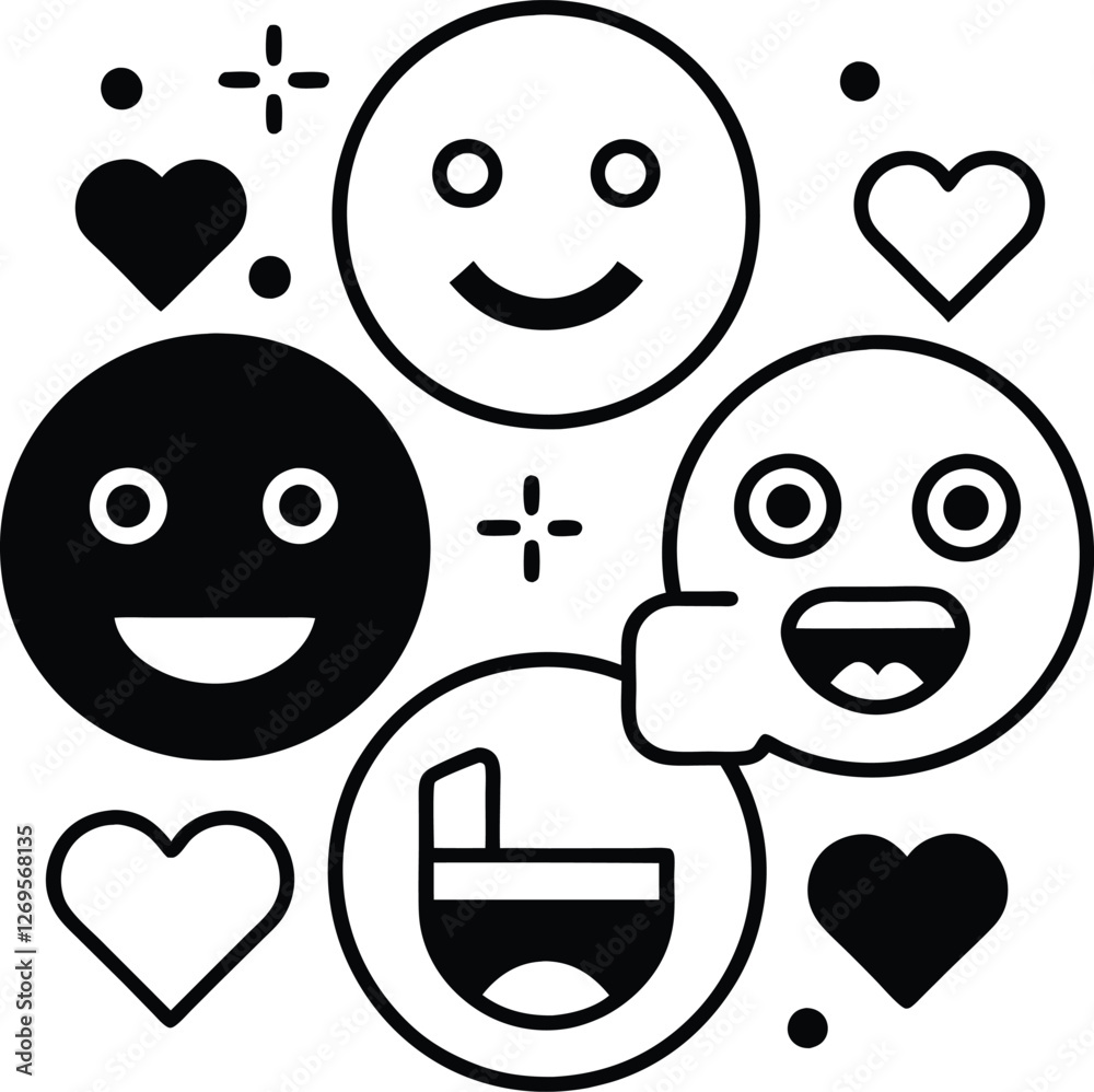 Obraz premium Emoji bundle silhouette of vector set of funny cartoon faces set of emoji smileys set of smiley faces and vector illustration of a set of funny monsters set of funny faces