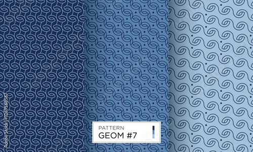 Vector line abstract geometric patterns Geom 7 set of three waves prints on blue background