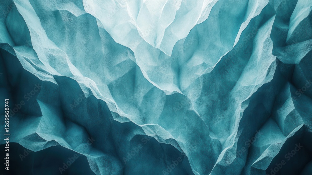 Obraz premium Abstract geometric background depicting underwater canyon shapes in shades of teal and gray, creating a sense of depth and texture