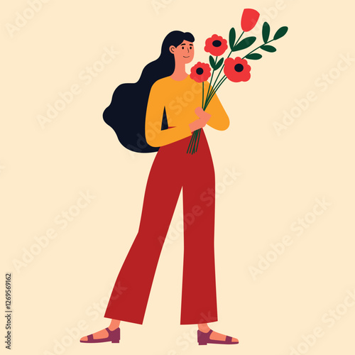 illustration of woman holding flowers