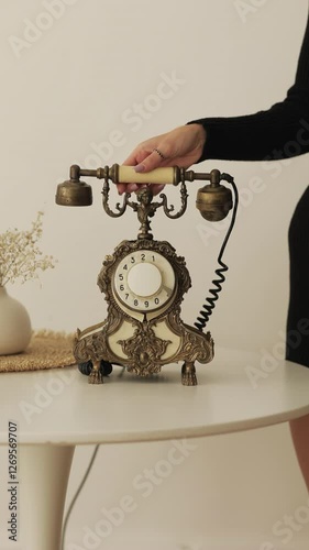 Retro telephone close-up. Vertical frame