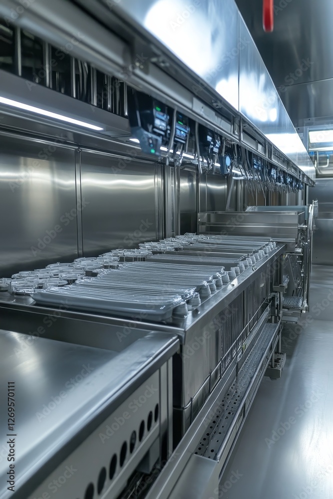 Fototapeta premium Metal machine interior with clean shiny surfaces.