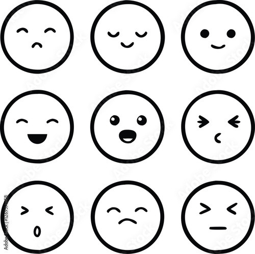 Emoji bundle silhouette of vector set of funny cartoon faces set of emoji smileys set of smiley faces  and  vector illustration of a set of funny monsters set of funny faces