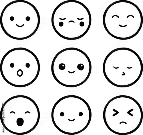 Emoji bundle silhouette of vector set of funny cartoon faces set of emoji smileys set of smiley faces  and  vector illustration of a set of funny monsters set of funny faces