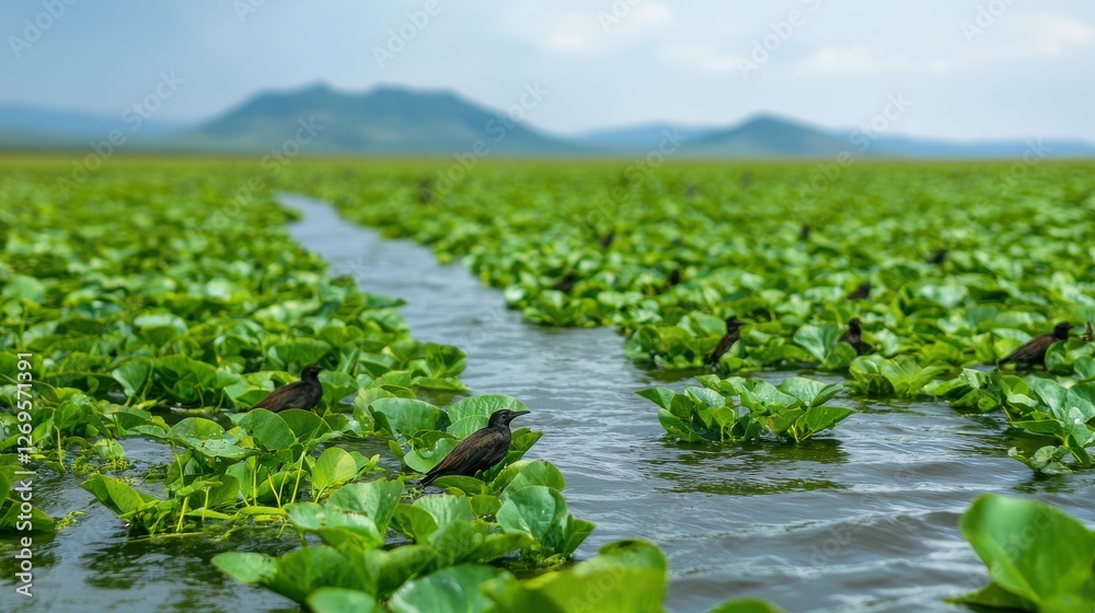 World Water Day concept. Serene Wetland Landscape with Lush Vegetation and Tranquil Water World Water Day concept. Serene Wetland Landscape with Lush Vegetation and Tranquil Water