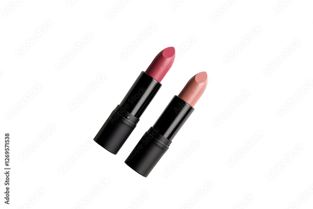 Natural matte lipsticks arranged in diagonal composition on white background Natural matte lipsticks arranged in diagonal composition on white background