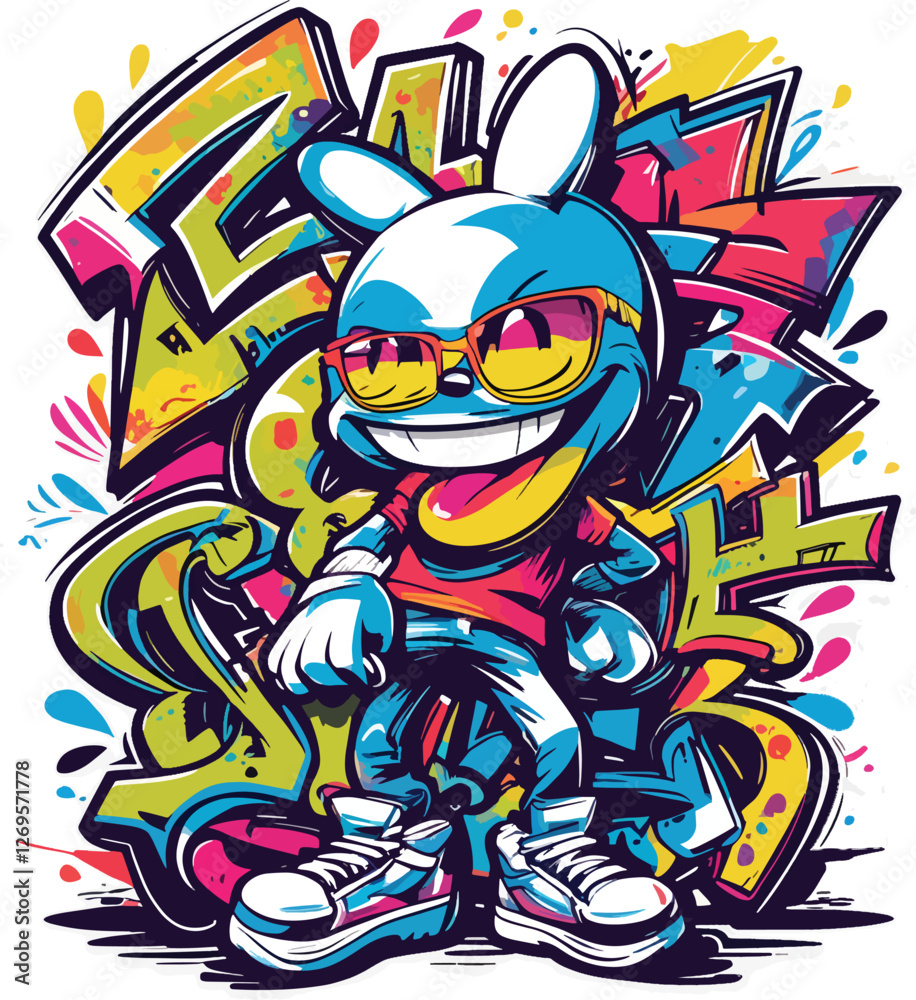 Naklejka premium Vibrant vector illustration of a graffiti tshirt design