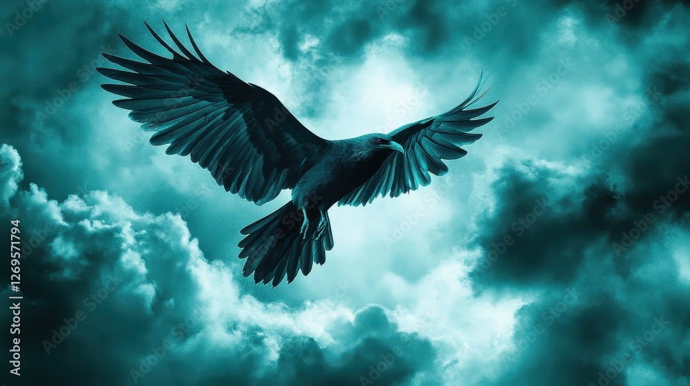 Fototapeta premium Lone Bird Gliding Effortlessly in the Sky with Wings Spread Wide