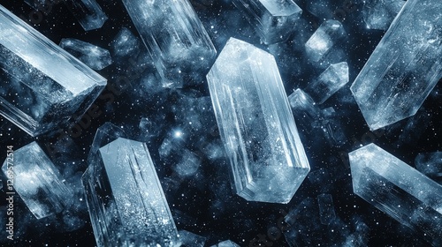 Abstract Crystal Structures Illuminated Against a Starry Background