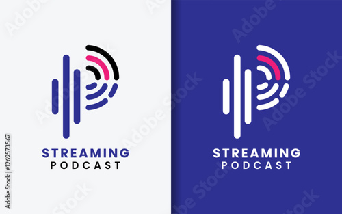 A modern logo of the letter P creatively merged with sound waves and signal frequency in a sleek design.