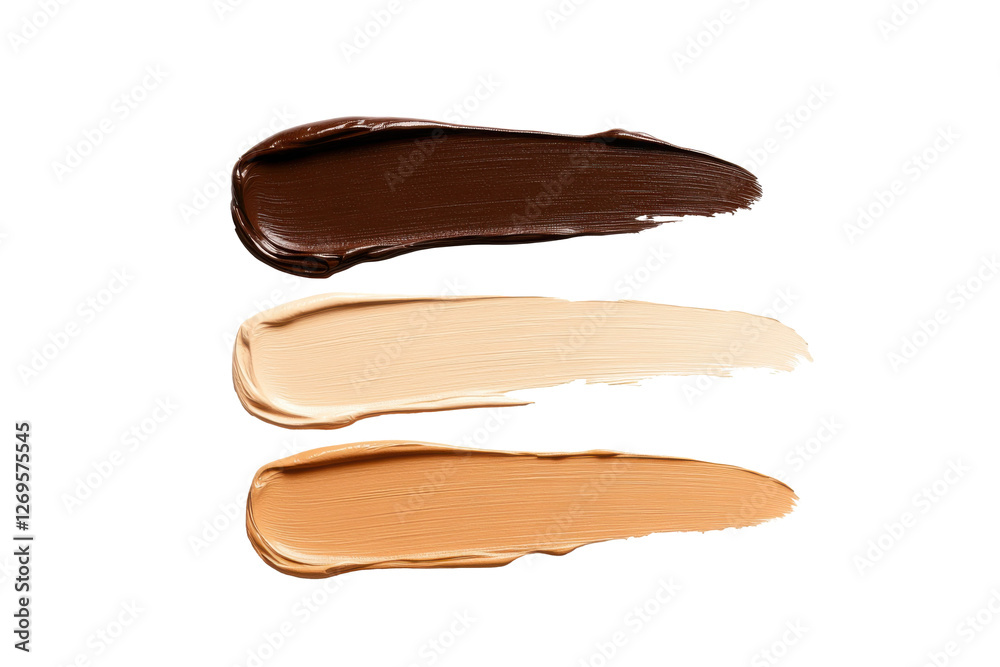 Foundation swatches in various shades smoothly spread on a white background with high detail Foundation swatches in various shades smoothly spread on a white background with high detail