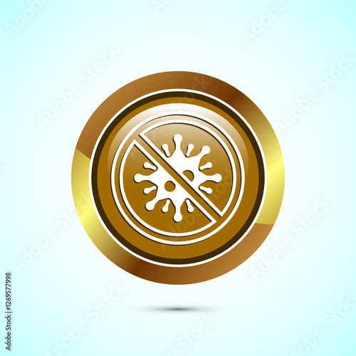 Antibacterial icon design illustration, Hygiene label symbol for product packaging, Gold color round button design