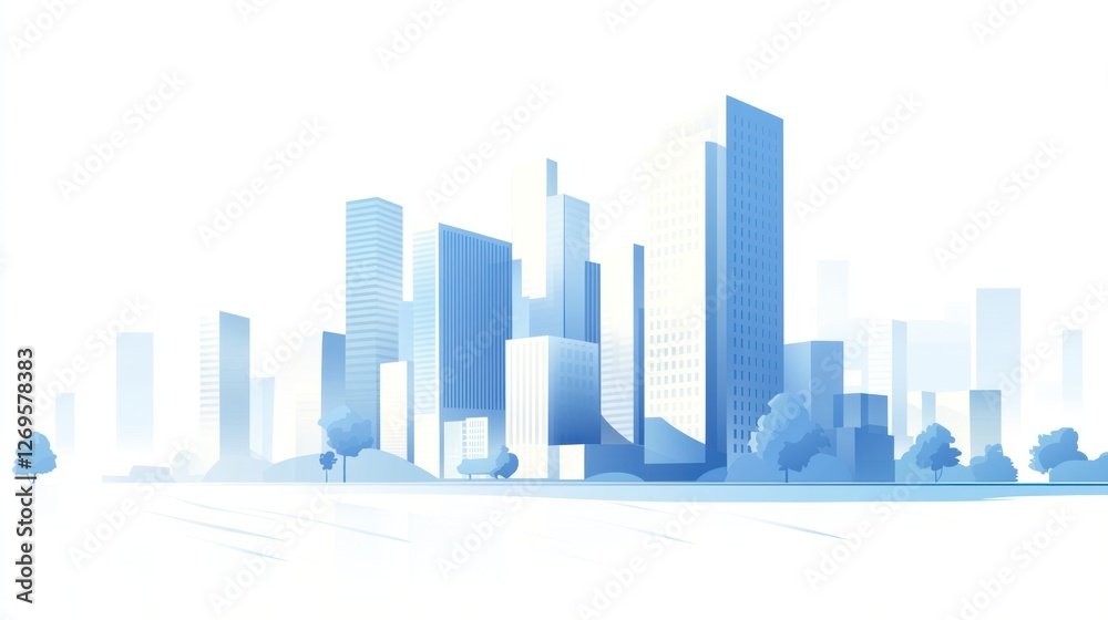 Fototapeta premium Modern city skyline, urban landscape, business district, clear sky, website banner