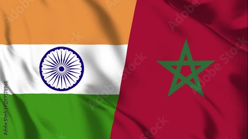 India and Morocco Flags Waving in a Seamless Loop Animation.