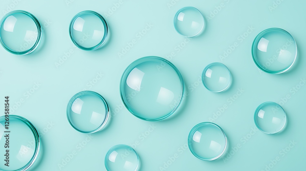 A serene arrangement of translucent bubbles on a soft blue background, creating a calming and fresh aesthetic. A serene arrangement of translucent bubbles on a soft blue background, creating a calming and fresh aesthetic.