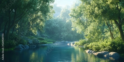 River Through Lush Green Forest