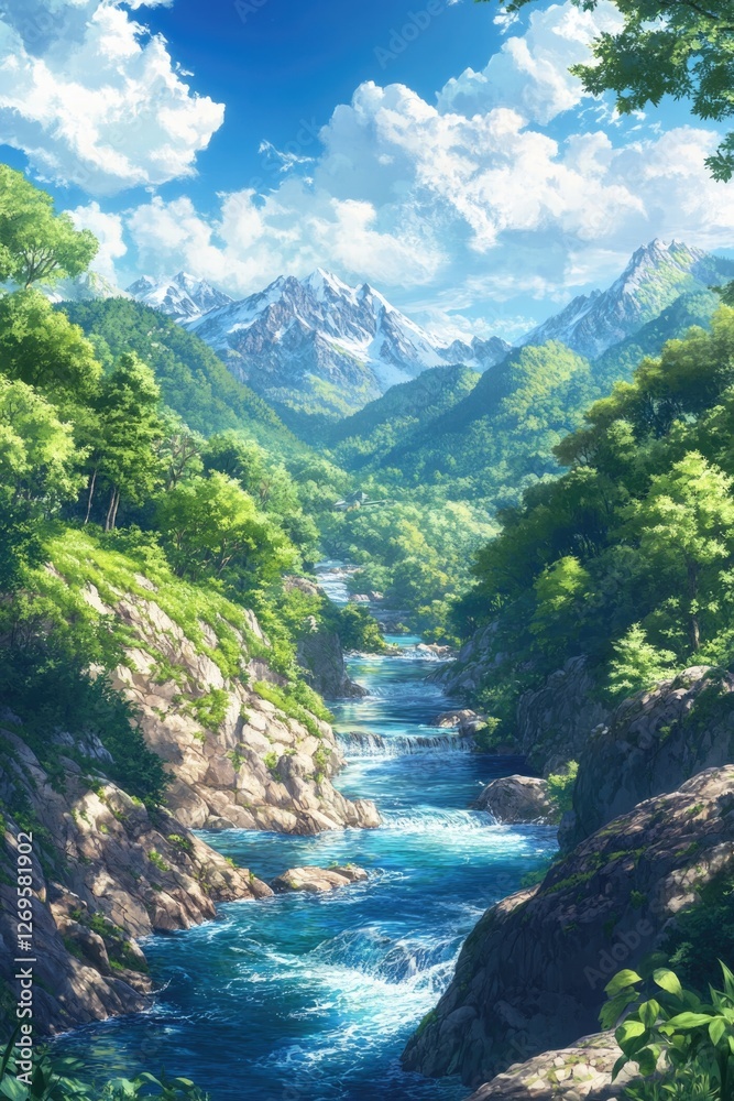 River in Lush Green Forest