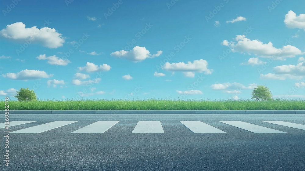 Fototapeta premium A road with a white line and a crosswalk