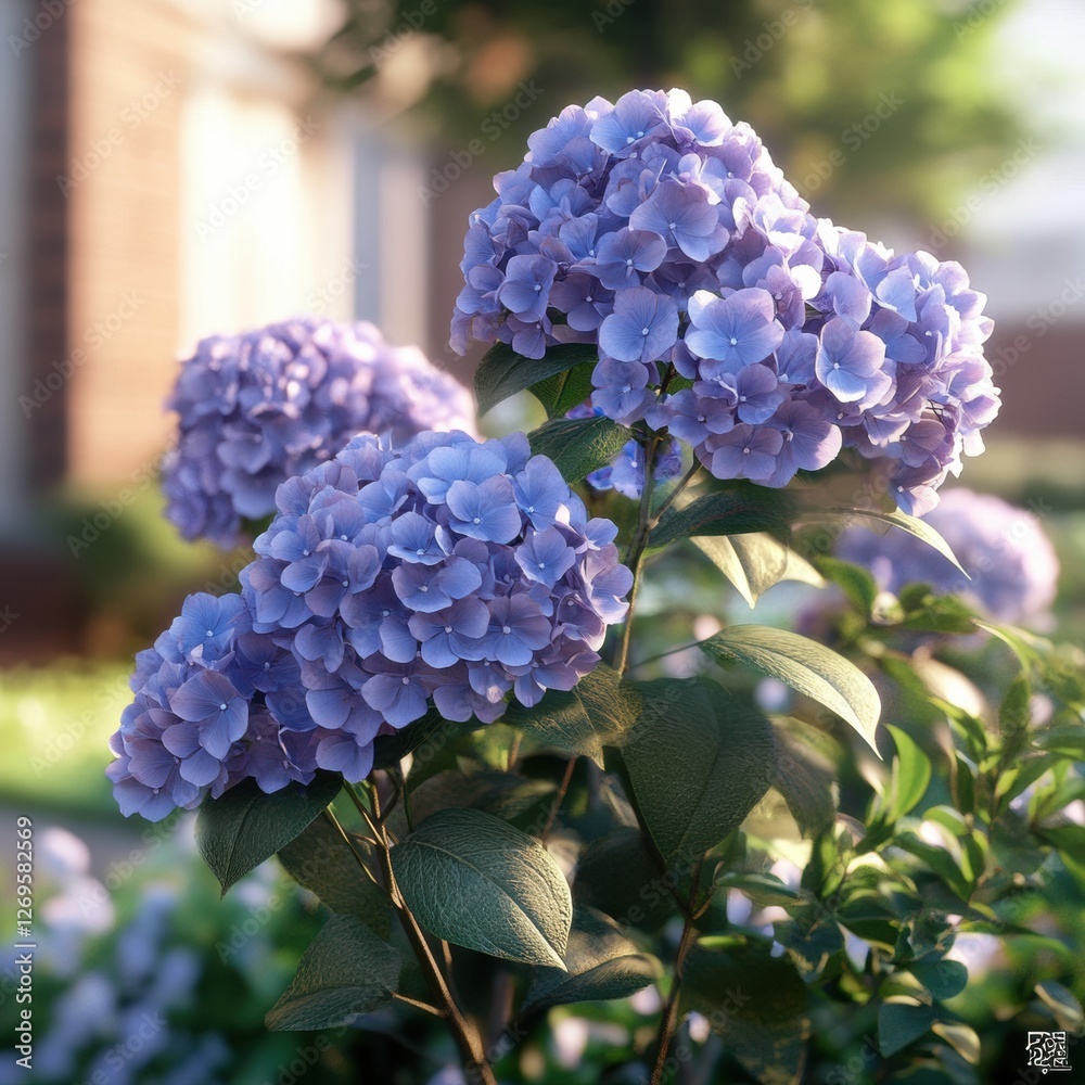 Beautiful blooming hydrangeas in a sunny garden during the afternoon light Beautiful blooming hydrangeas in a sunny garden during the afternoon light