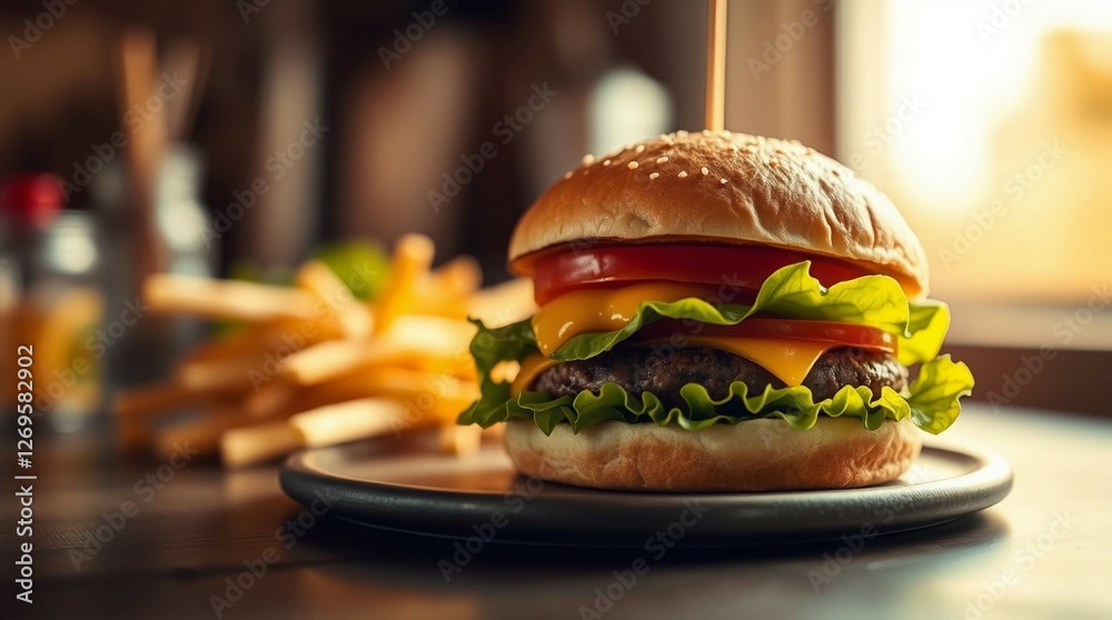 custom made wallpaper toronto digitalGourmet cheeseburger with fresh lettuce, tomato, and red onion on a toasted sesame bun