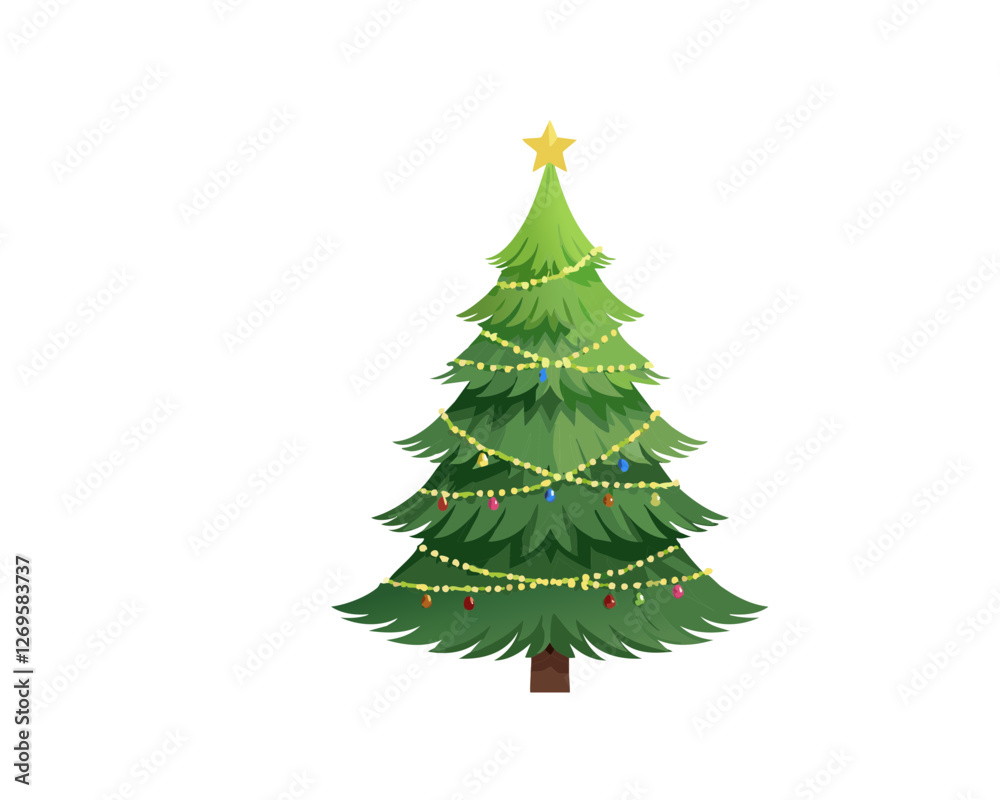 Festive Green Christmas Tree with Garland Festive Green Christmas Tree with Garland