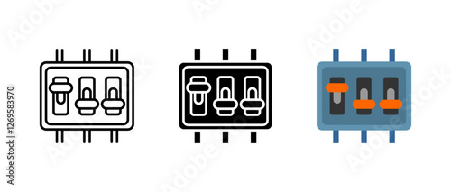 Control panel icon. Settings adjustment sign. Electrical switchboard symbol. Circuit regulation pictogram. Industrial control system illustration.