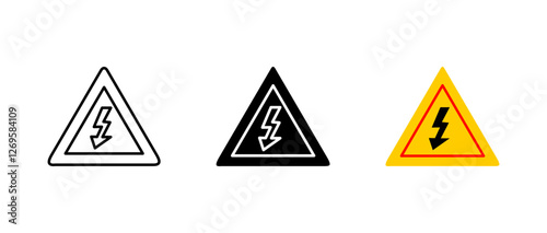 High voltage warning icon. Electrical hazard sign. Danger electricity symbol. Safety alert pictogram. Risk prevention illustration.