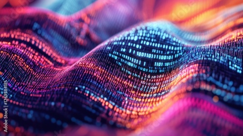 Colorful Data Waves with Binary Code Representing Digital Concepts