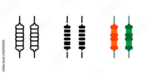 Resistor icon. Electrical component sign. Circuit element symbol. Electronic resistance device pictogram. Engineering and power regulation illustration.