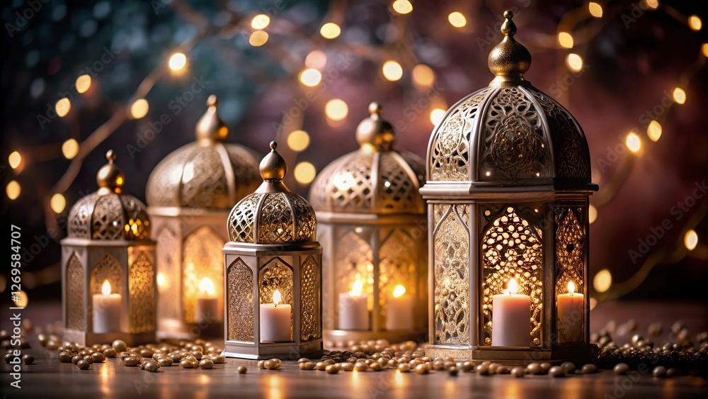 ramadan kareem New Background Ornate Arabic lanterns glowing candles, Ramadan decorations, golden domes, Islamic patterns, soft bokeh background ramadan kareem New Background Ornate Arabic lanterns glowing candles, Ramadan decorations, golden domes, Islamic patterns, soft bokeh background