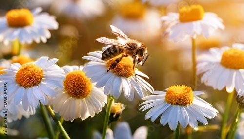 vibrant bee on daisy flowers for world bee day celebration design