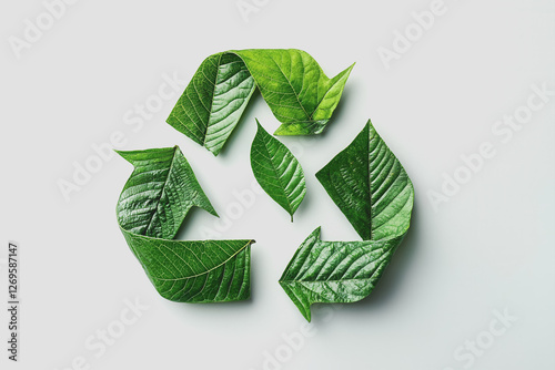 Green leaf recycling symbol representing eco-friendly sustainability and environmental awareness photo