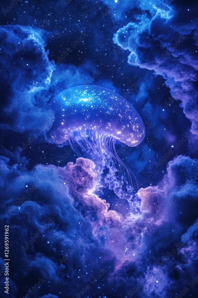 Obraz premium Cloudy Sky with Floating Jellyfish