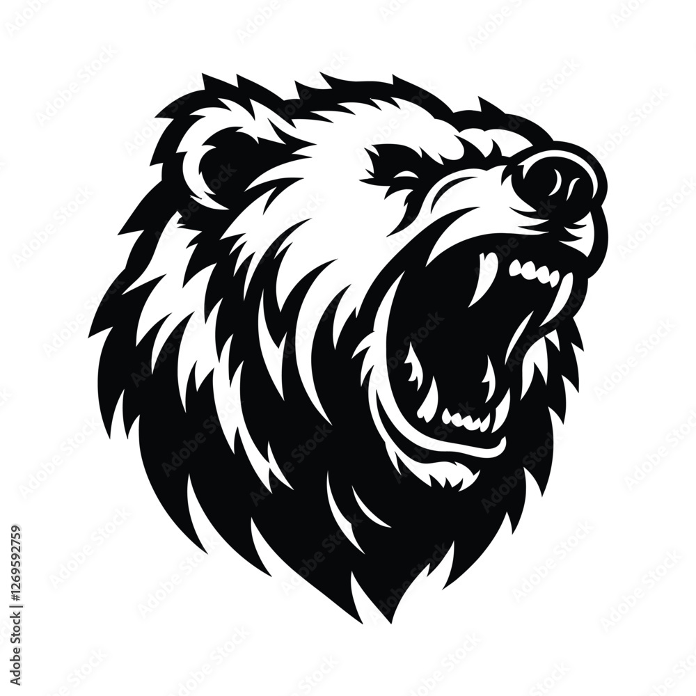 Fototapeta premium snarling bear silhouette vector line art logo design