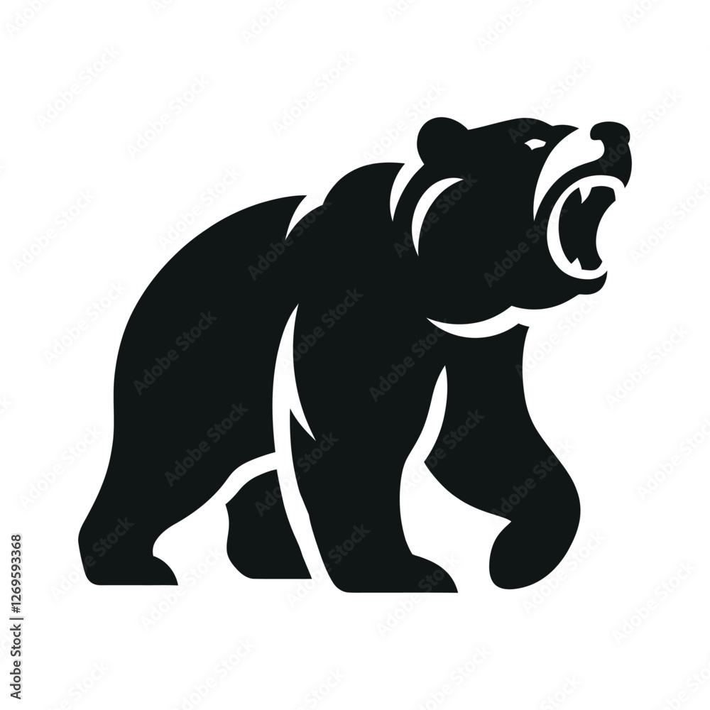 Fototapeta premium snarling bear silhouette vector line art logo design
