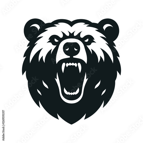 snarling bear silhouette vector line art logo design