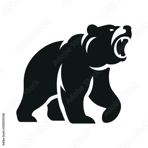 snarling bear silhouette vector line art logo design
