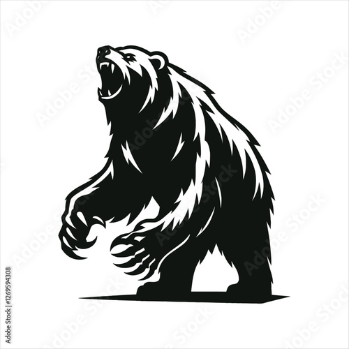 snarling bear silhouette vector line art logo design