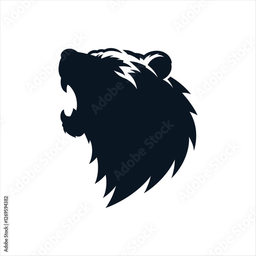 snarling bear silhouette vector line art logo design
