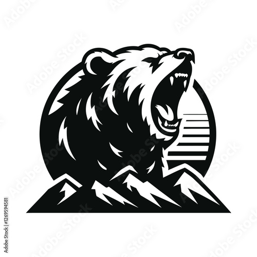 snarling bear silhouette vector line art logo design