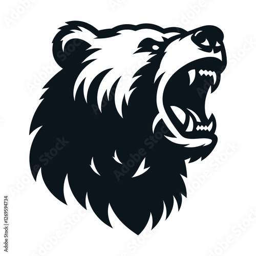 snarling bear silhouette vector line art logo design