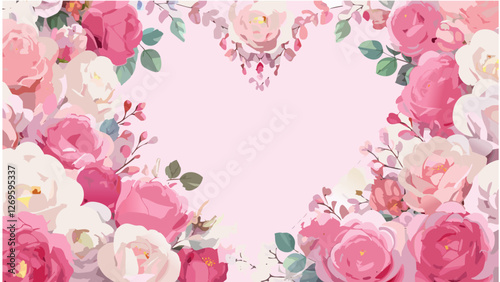 花とハートのフレーム　おしゃれなイラスト