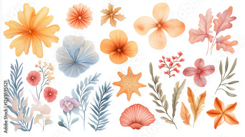 Floral vector illustration with flowers leaves and decorative elements